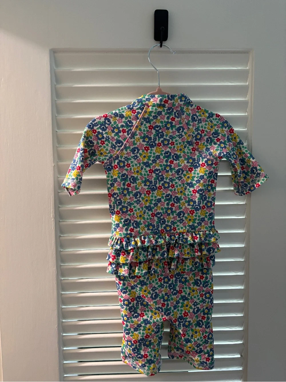 Baby Boden Floral Short-Sleeve Sunsuit in Blue, Yellow & Pink